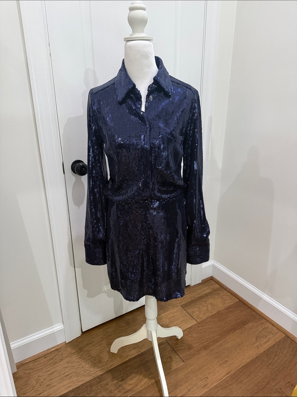 Navy Sequin Shirt Dress. Never worn.